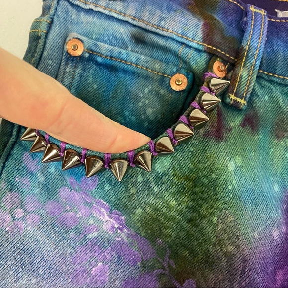 Levis Rib Cage Crop Flare Jeans Waist 26 Womens Size 2 XS Tie Dye Painted Levi’s - Picture 5 of 16